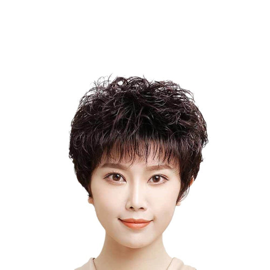 Women's Perm All Short Curly Natural Mother Real Hair Wig