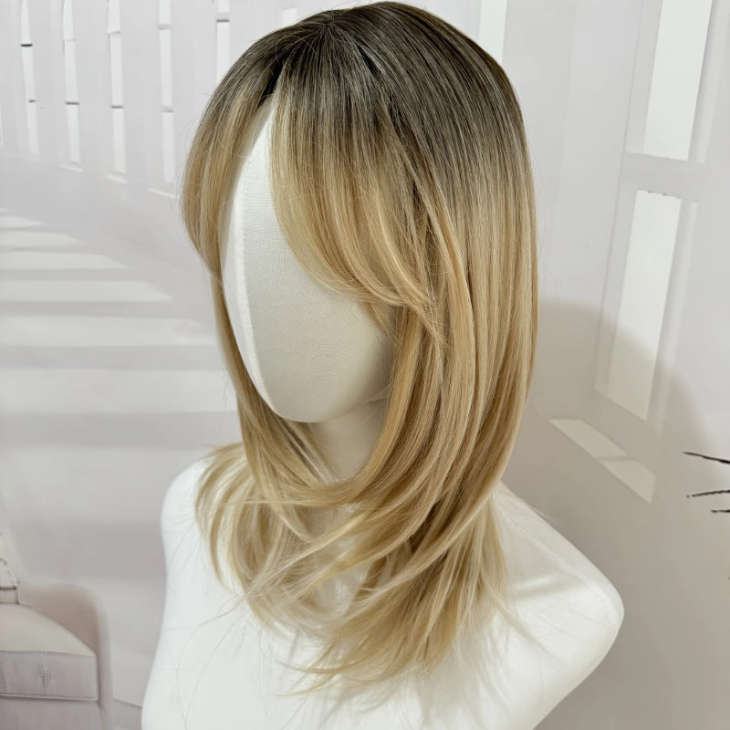 Area Lace Medium Black Brown Straight Hair Fashion Wig Long Curls