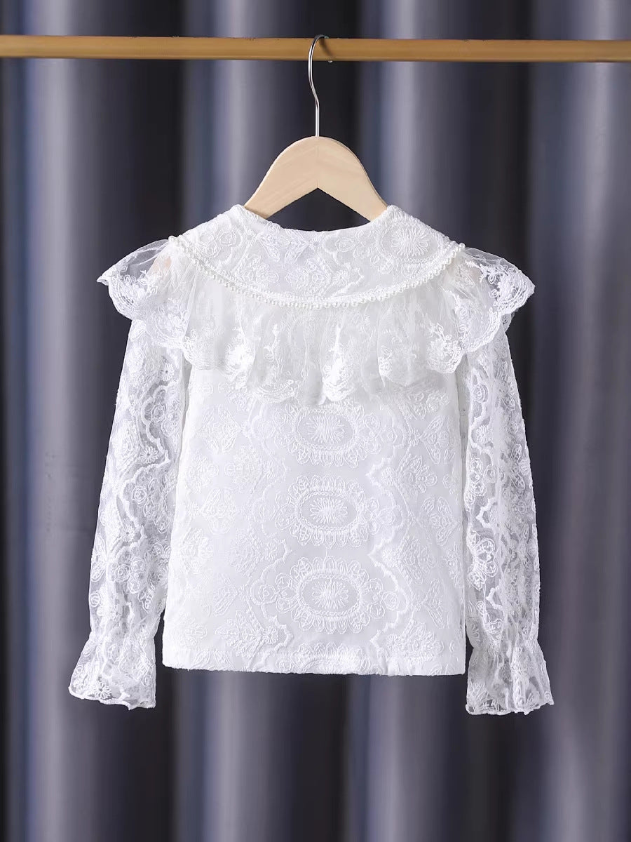 Children's Style White Doll Collar Lace Top Children's Shirt