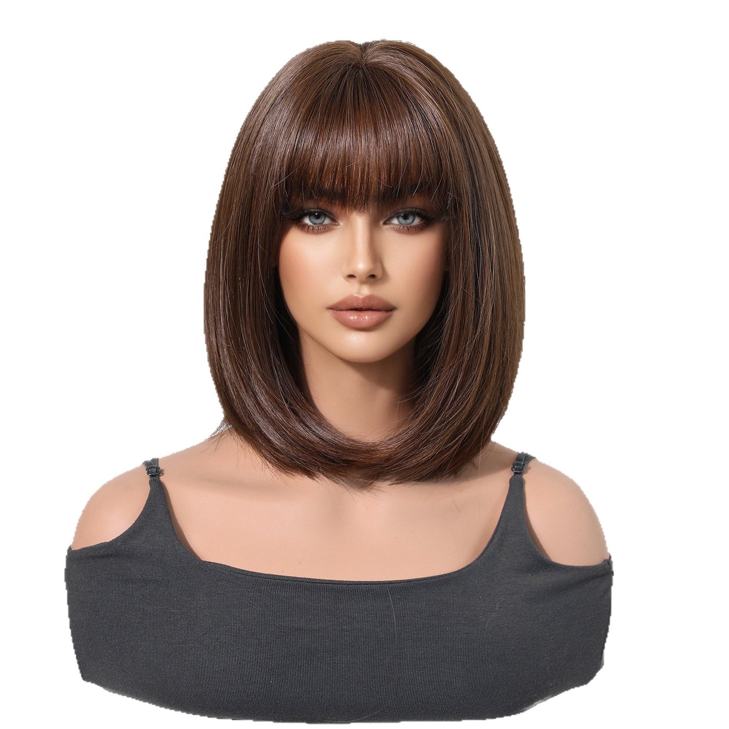 Head Cover Bangs White Styling Full Wig Short Straight Hair