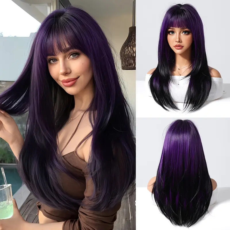 Mid-length Curly Hair Repairing Face Skin Summer Long Straight Wig