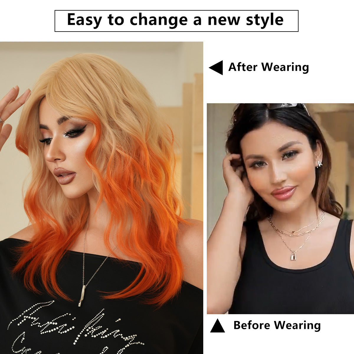 Wavy Orange Female Bangs Food For Halloween Wig Short Curly Hair