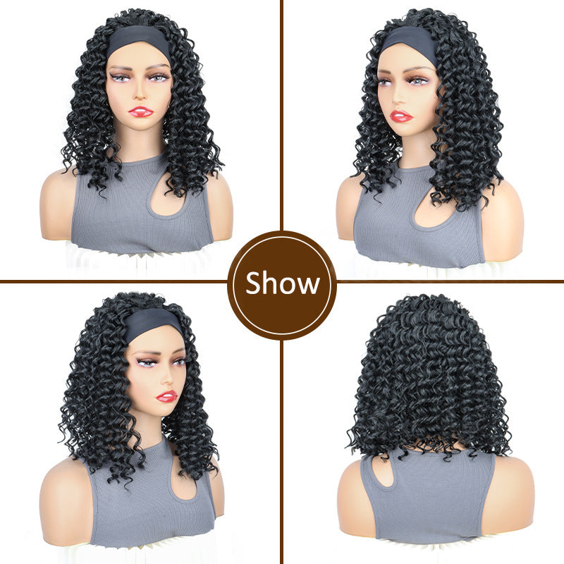 Black Headband Female Short Curly African Small Volume Wig Ponytail