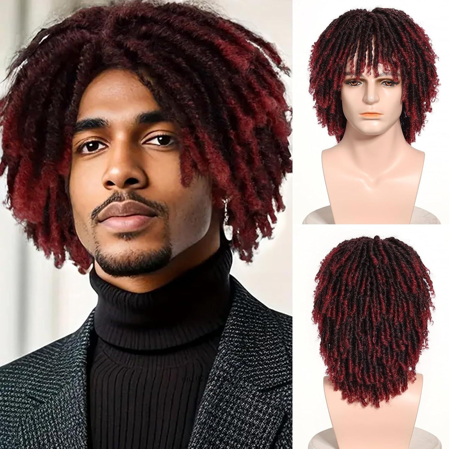 Men's African Dreadlocks Hollow Tube Curved For Black Synthetic Men's Wig