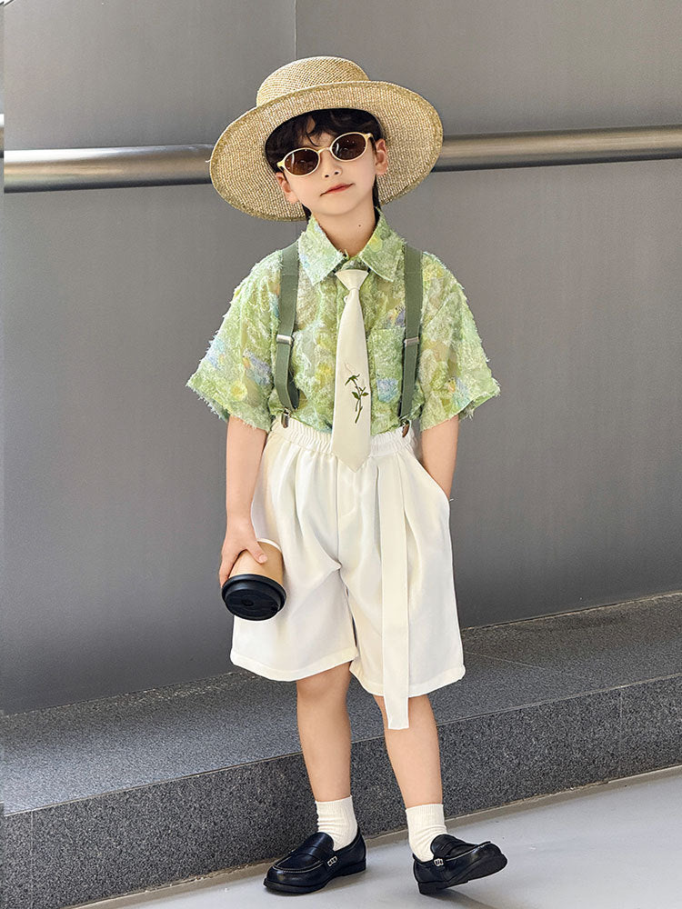 Summer Korean Style Trendy Casual Printed Suspender Shorts Children's Shirt