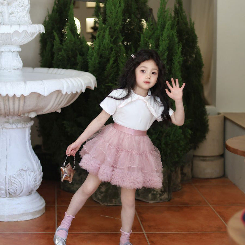 Cute Sweet Dress Mesh Bubble Skirt Princess Super Korean Style Children's Suit