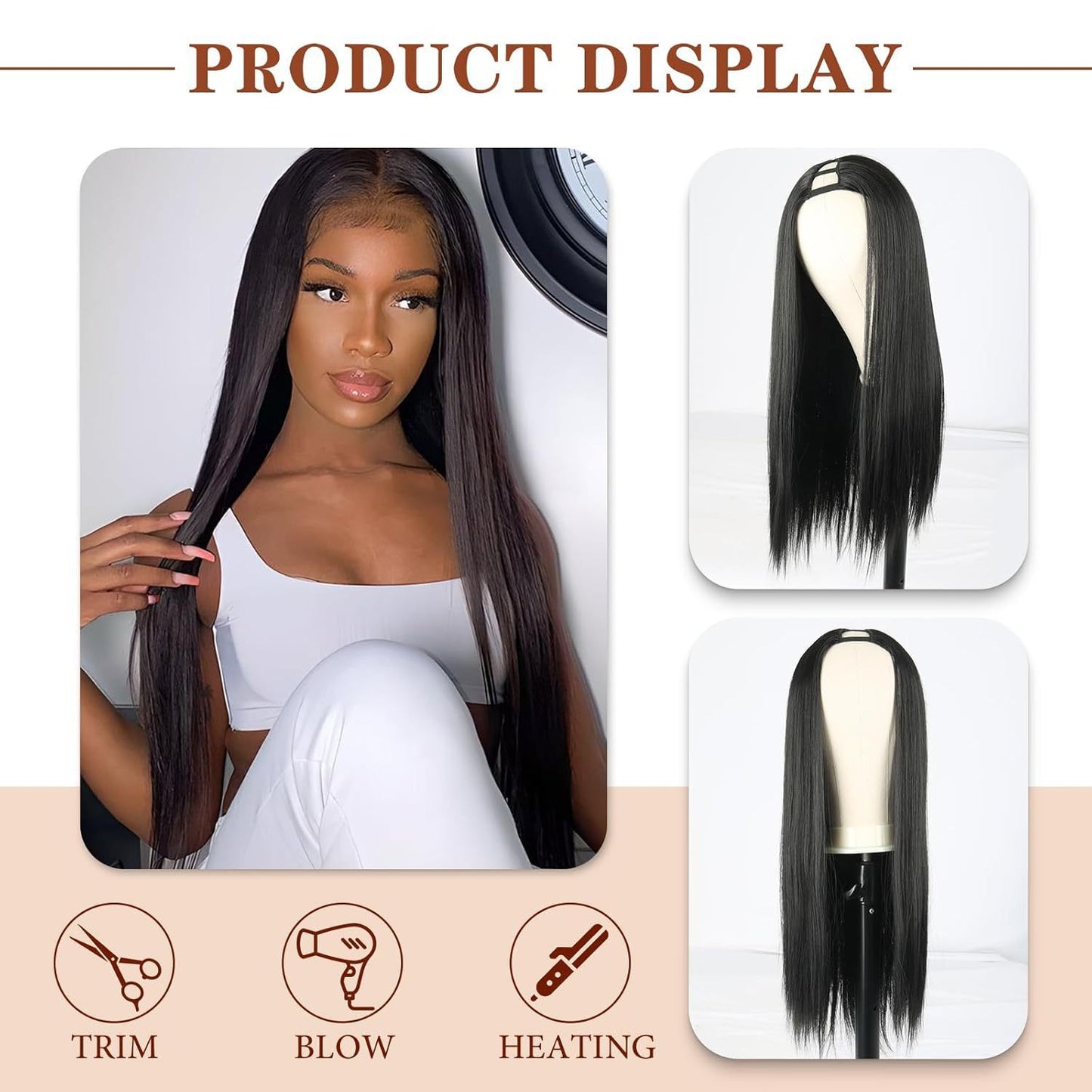 Women's Fashion Black Hair Synthetic Wigs Long Straight Wig