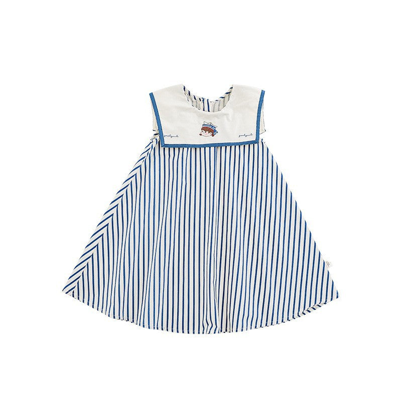Summer Sea Patrol Dreamers Contrast Color Braid Navy Blue White Children's Dress