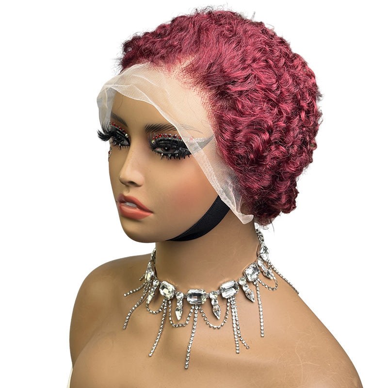 Human Front Lace Elf Short Curly Side Real Hair Wig