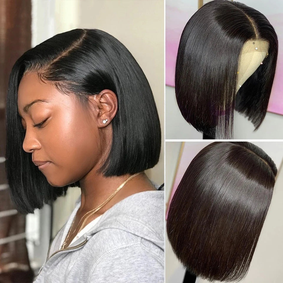 Slouchy Lace Straight Bob Brazilian Human Real Hair Wig