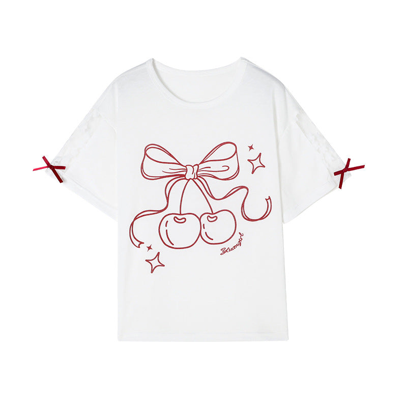 Children's Summer Thin Lace Stitching Bow Air Conditioning Children's T-shirt