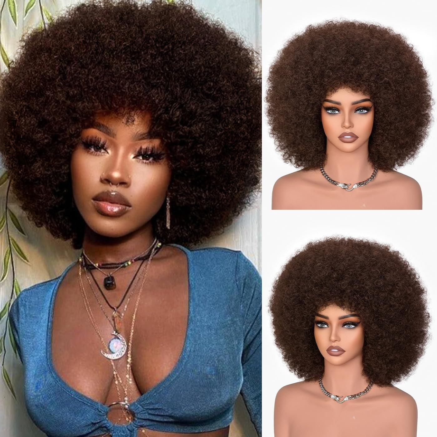 Black Small Volume Afro Caterpillar Fluffy Wig Short Curly Hair