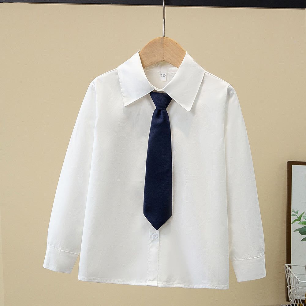 Children's Korean College Style Long Sleeve White Dark Children's Shirt