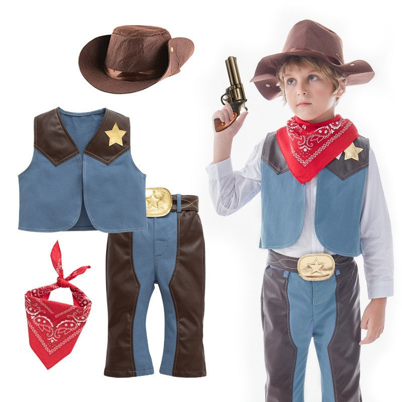 Children's Western Denim Festival Clothes Role Performance Set With Children's Suit