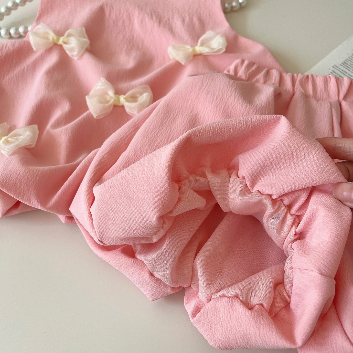 Summer Korean Style Bow Decoration Sleeveless Children's Suit