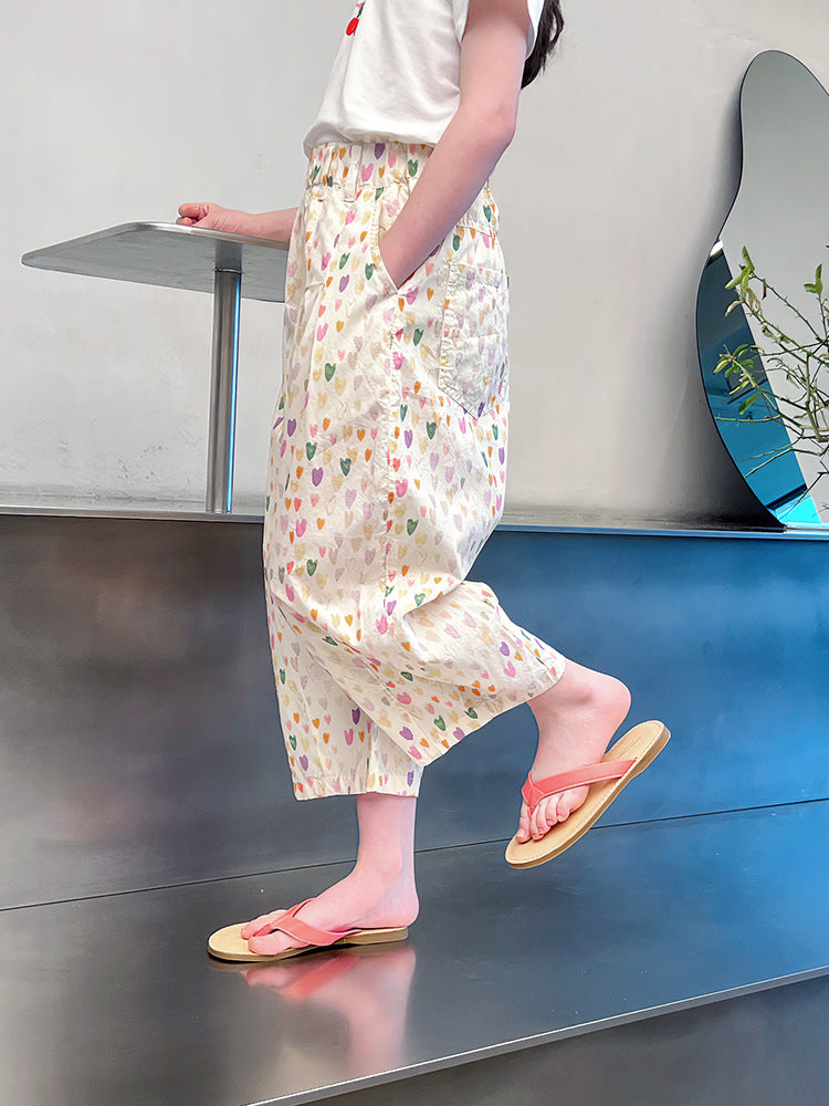 Children's Floral Thin Casual Western Style Trousers Big Loose Cropped Summer Children's Pants