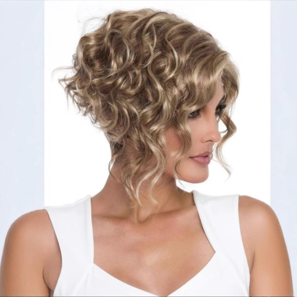 Women's Fiber Fashion Brown Mixed Golden Wig Short Curly Hair