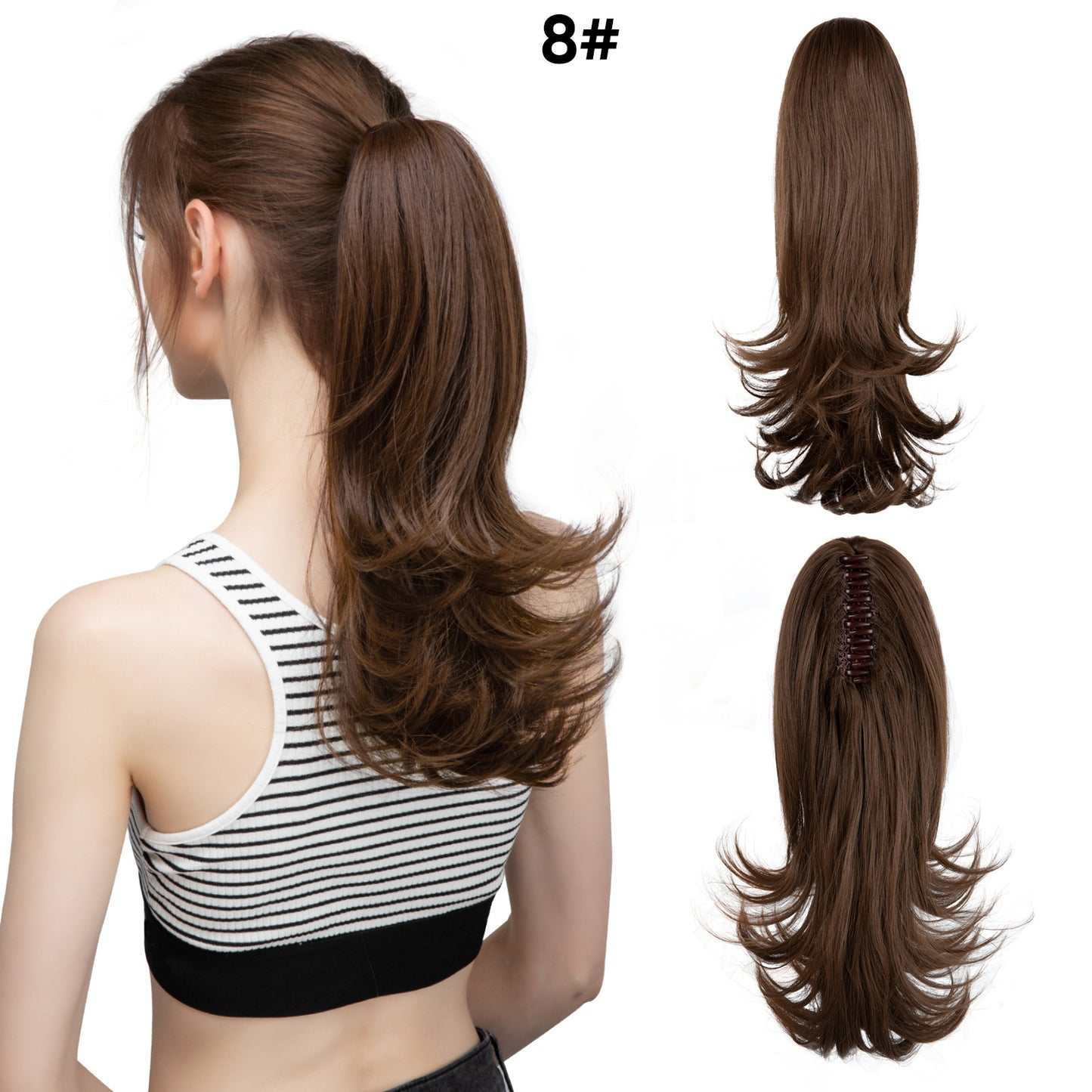 Women's Slightly Curly Short Grip Natural Jaws Clamp Wig Ponytail