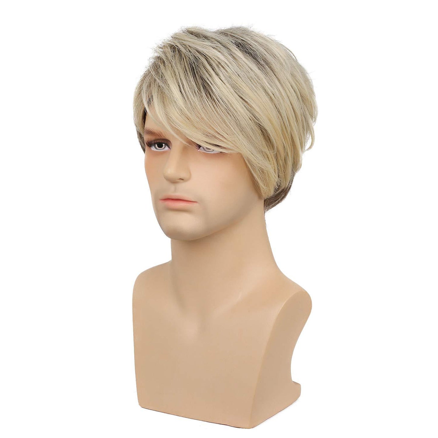 Men's Partial Brown Gold Mixed Color Short Men's Wig