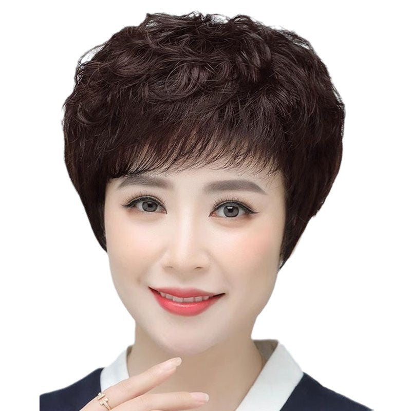 Mother Female Full Head Short Sheath Fashion Natural Curly Type Real Hair Wig