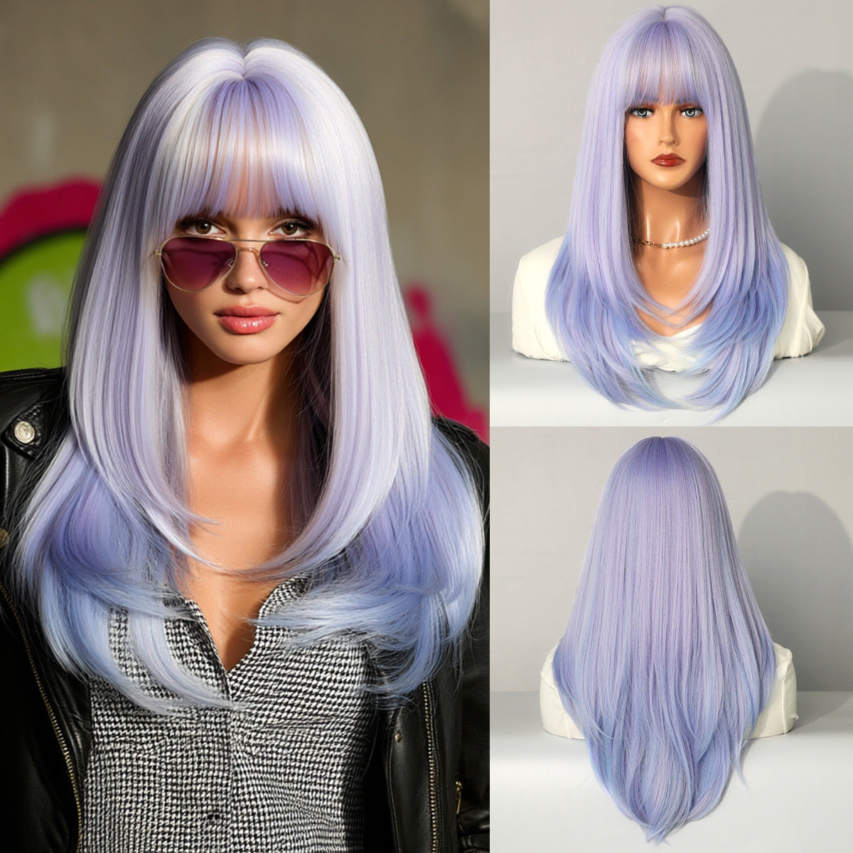 High Level Female Air Bangs Hair Brown Daily Fluffy Quality Long Straight Wig