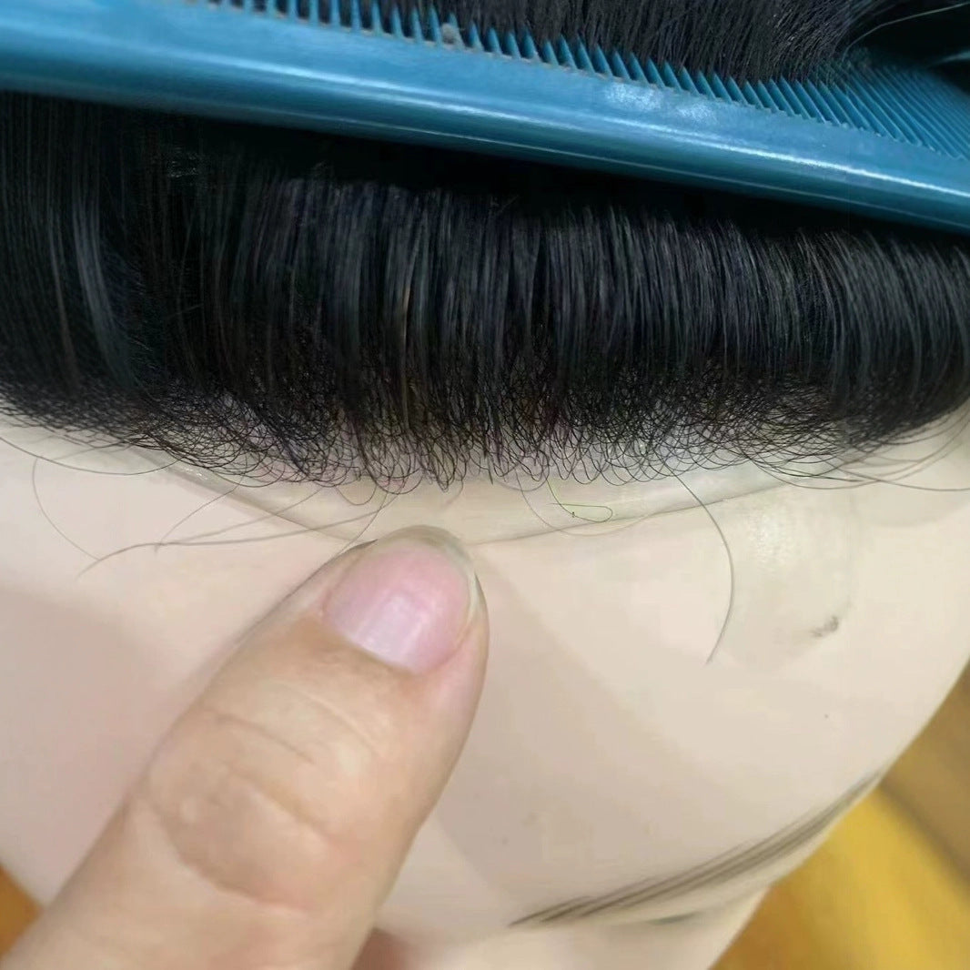 Men's Hair Hand Woven Simulation Scalp Forehead Men's Wig