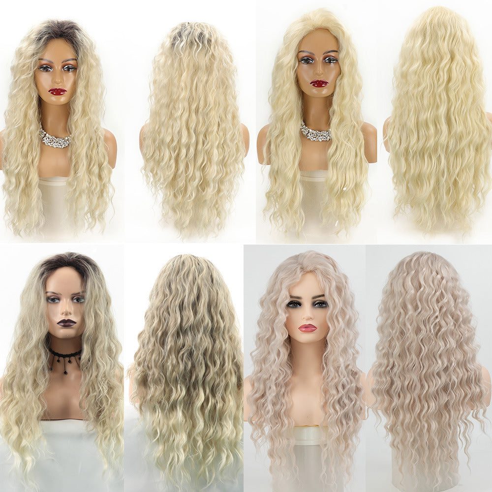 Fashion Female Curly Hair Synthetic Wigs Golden Partial Wig Long Curls