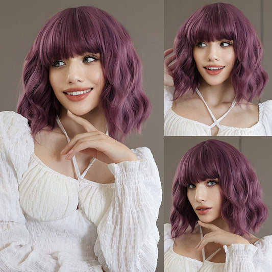 Women's Purple Daily Bangs Chemical Fiber Wig Short Curly Hair