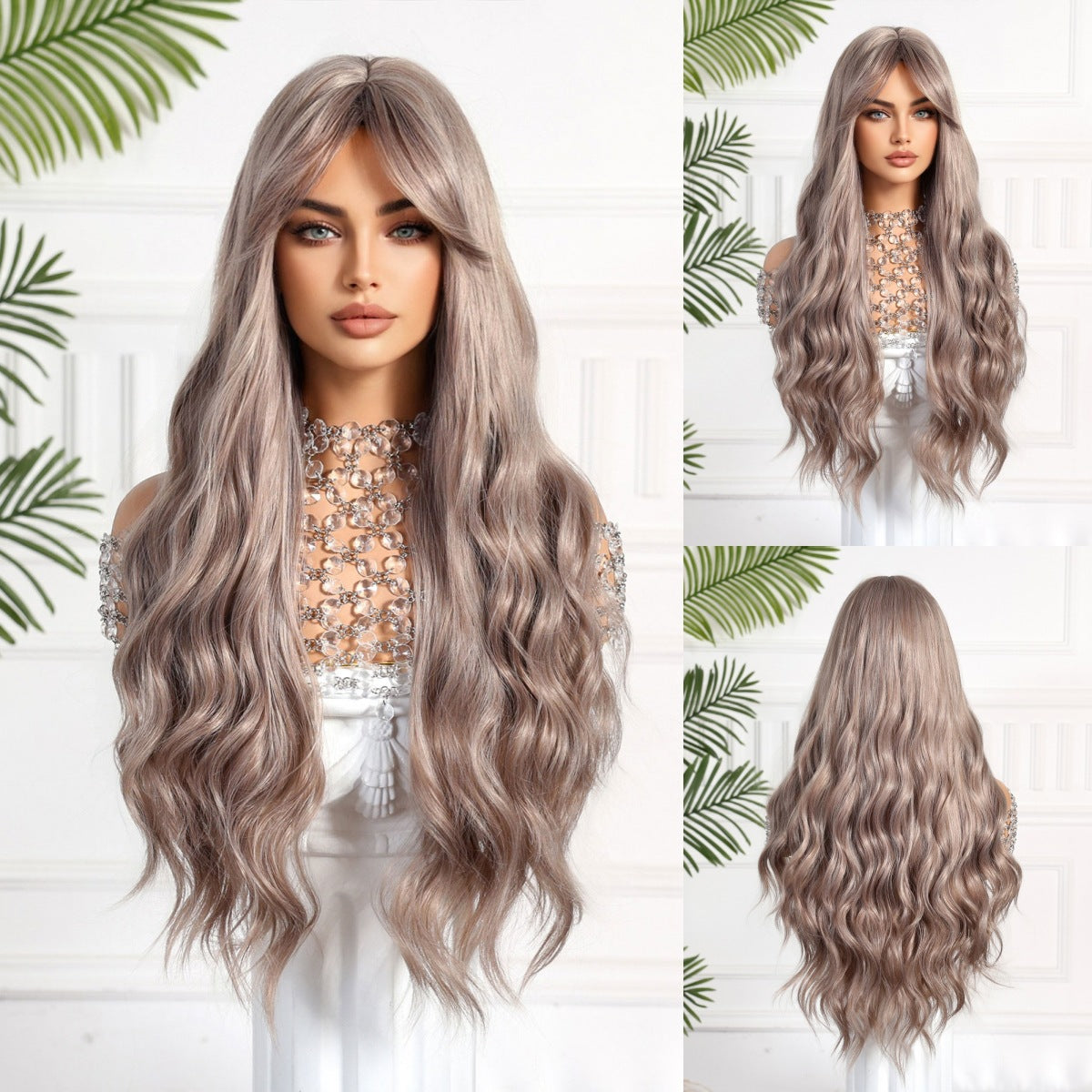 Hair Type Black Brown Curly Mechanism Bangs Head Wig Long Curls