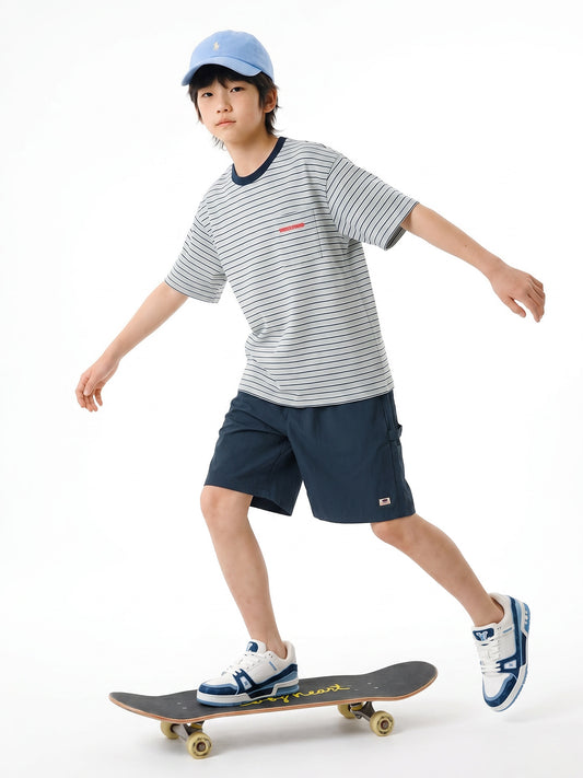 Children's Boys Loose Letter Stripes Short Sleeved Youth Casual Children's T-shirt