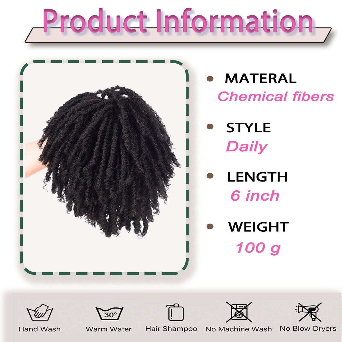 African Dreadlocks Braid Head Synthetic Chemical Fiber Half Wig Short Curly Hair
