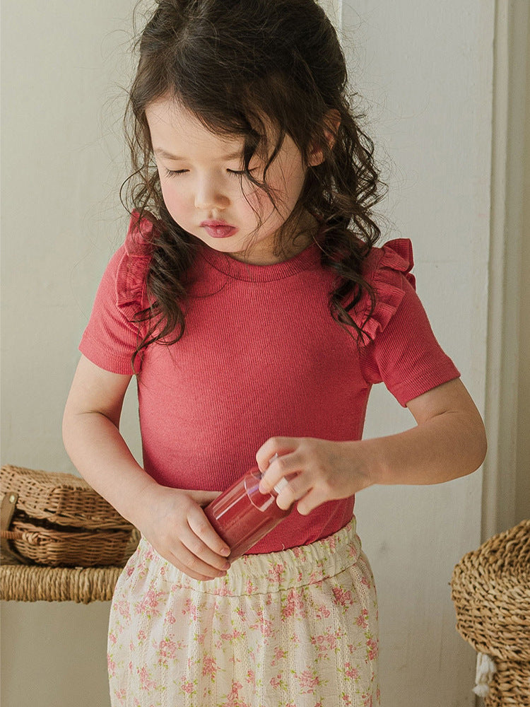 Summer Strawberry Stretch Cotton Soft Round Neck Short Children's T-shirt