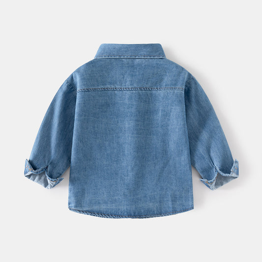 Children's Spring Denim Long-sleeved Leisure Washed Children's Shirt