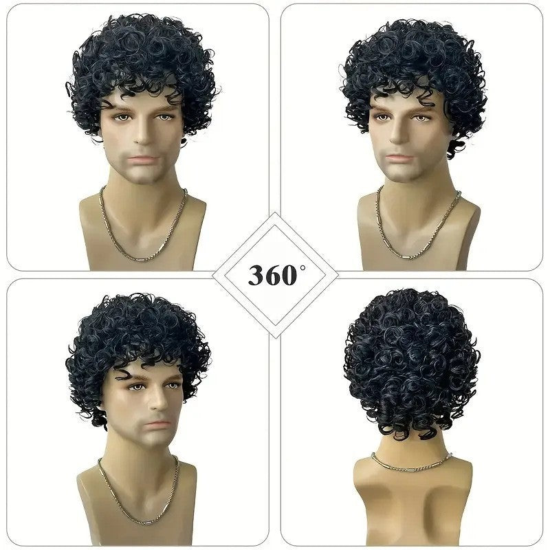 Men's Curly Hair Curls Mixed Brown Fluffy Natural Men's Wig