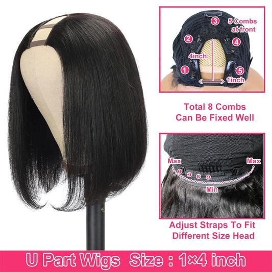 Black Short Straight Hair U-shaped Elastic Half Headgear Wig
