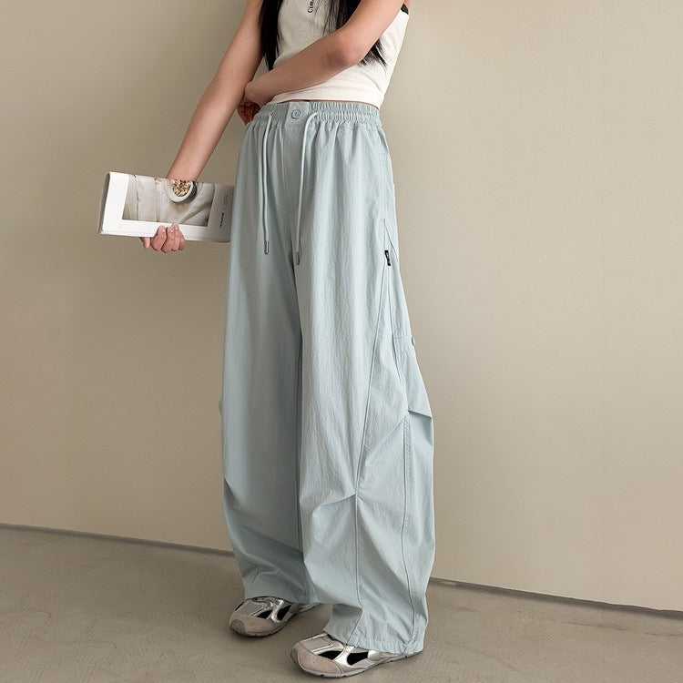 Korean Fashionable Light Blue Navy Folding Children's Pants