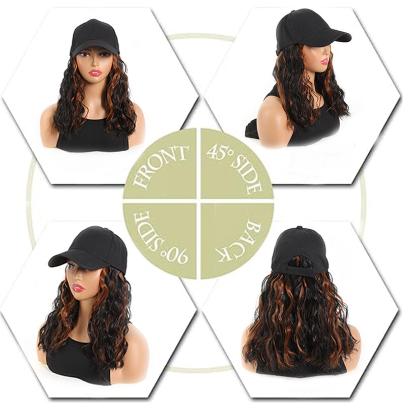 Hat Fashion Black Peaked Cap Corn Wig Short Curly Hair