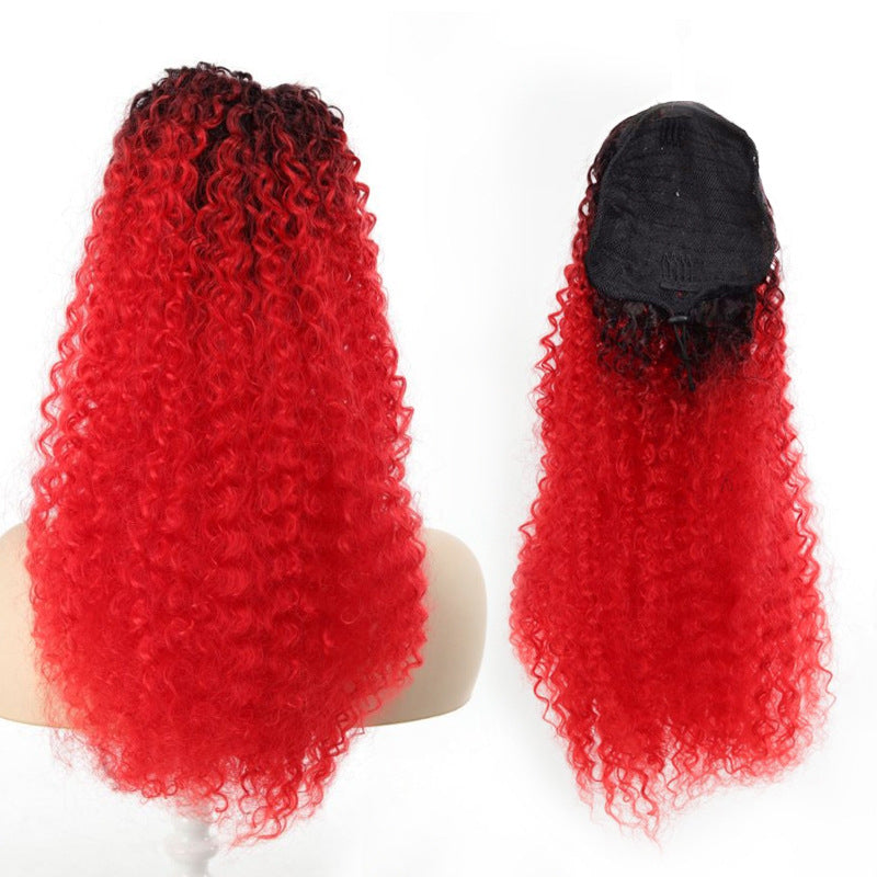 African Female Fluffy Curly Gradient Color Drawstring Wig Ponytail