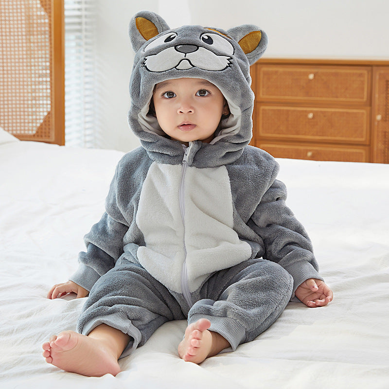 Infant Flannel Animal Jumpsuit Cartoon Hooded Jumpsuit, Climbing Suit