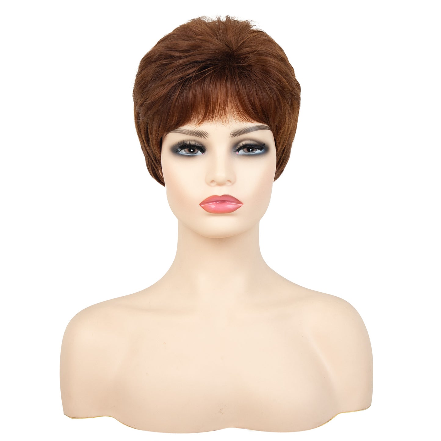 Women's Fashion Red Brown Texture Head Cover Wig Short Straight Hair