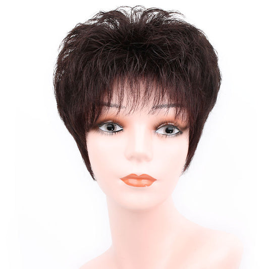 Handmade Perm Human Mother Short Curly Real Hair Wig