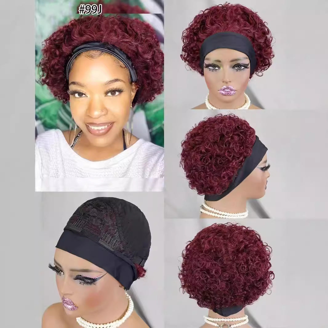Classy Cool Human Headband Short Curl Real Hair Wig