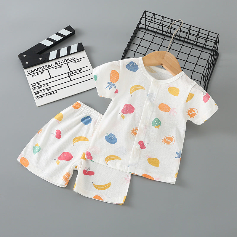 Summer Born Clothes Purified Cotton Thin Short Sleeve Two-piece Work Children's Suit