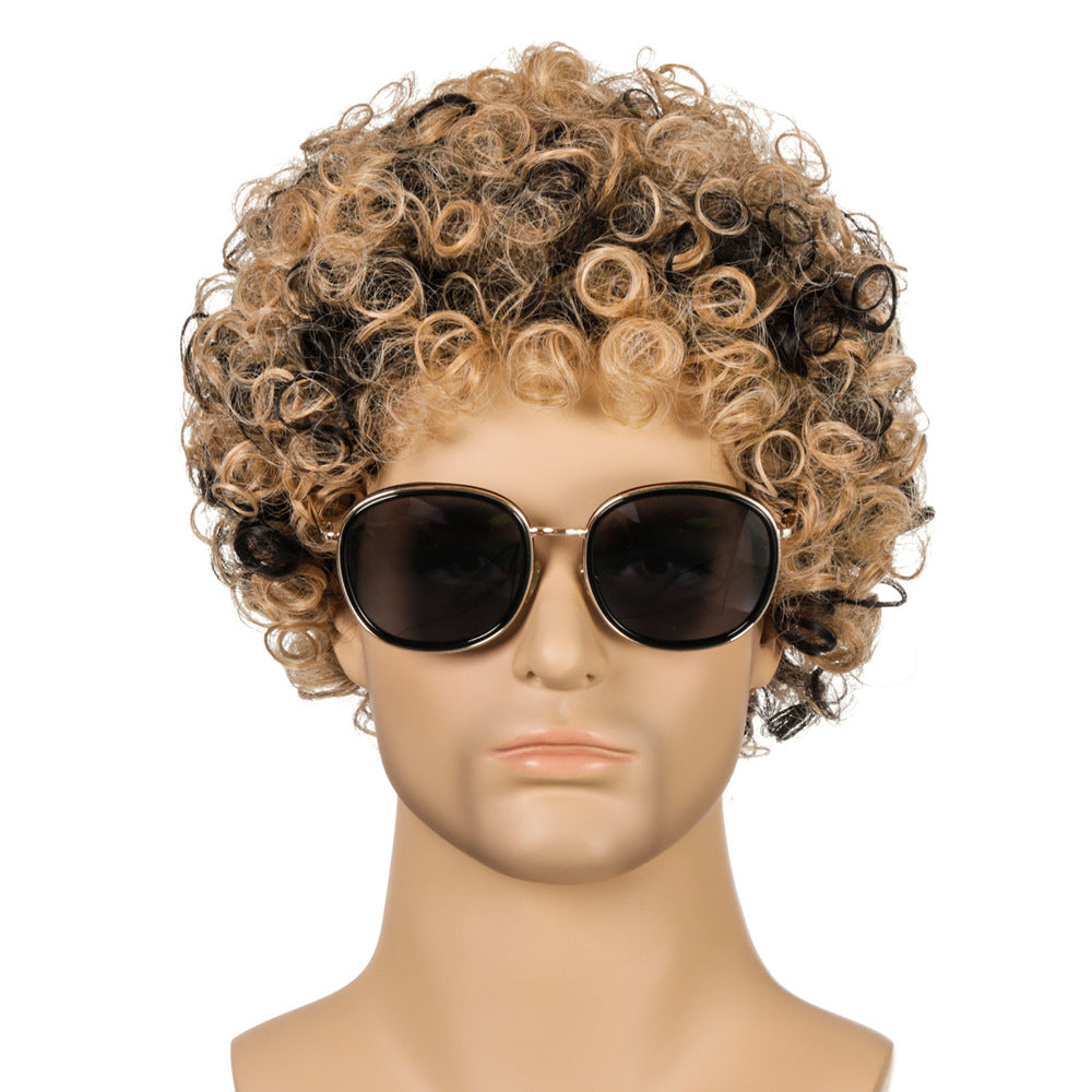Men's Chemical Fiber Small Curly Hair Head Men's Wig