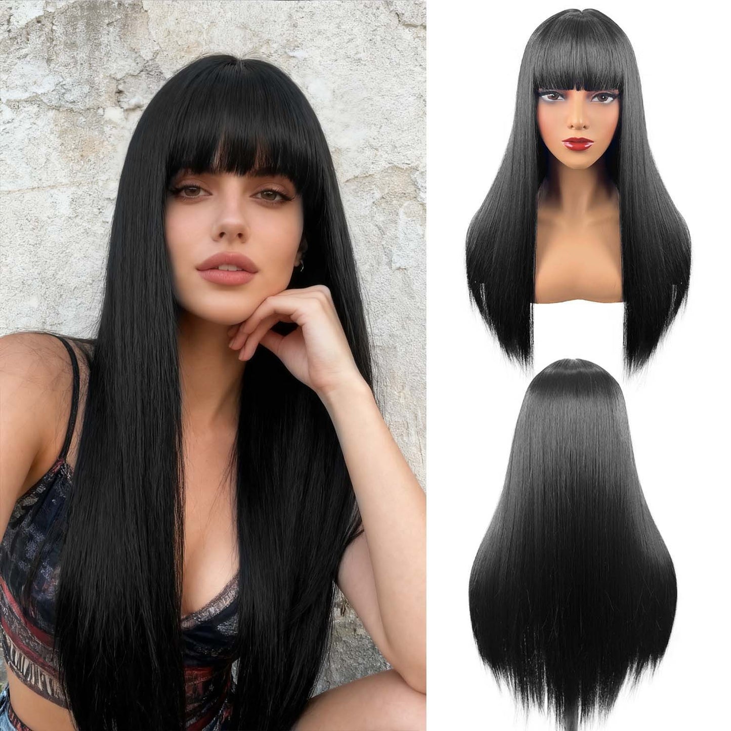 Fashion With Bangs Black Hair Synthetic Long Straight Wig