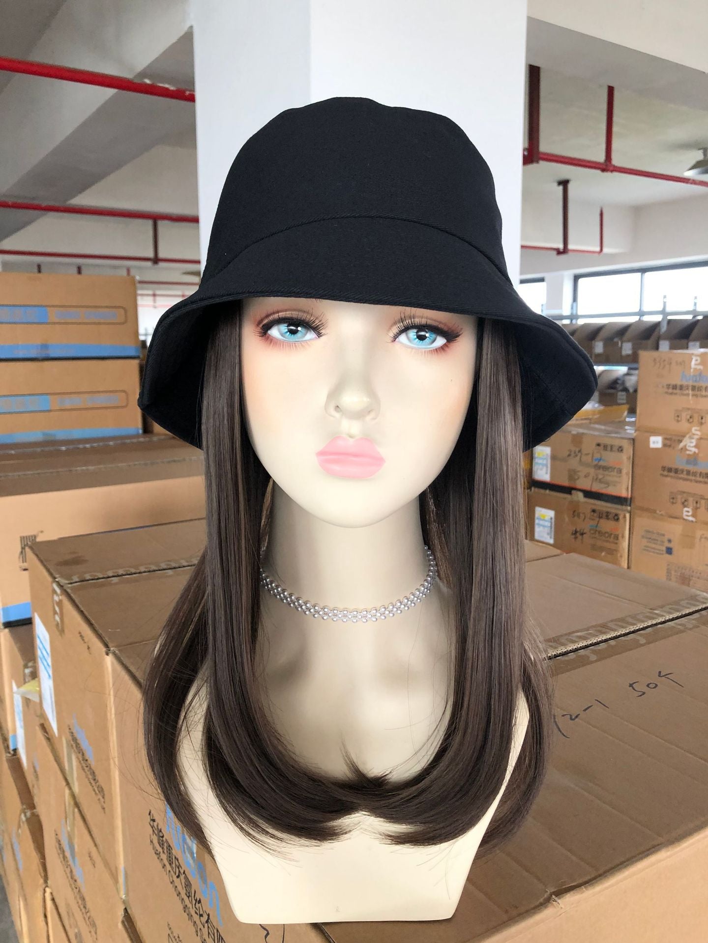 Hat Ladies Bra Buckle Mid-length Detachable Long Straight Wig