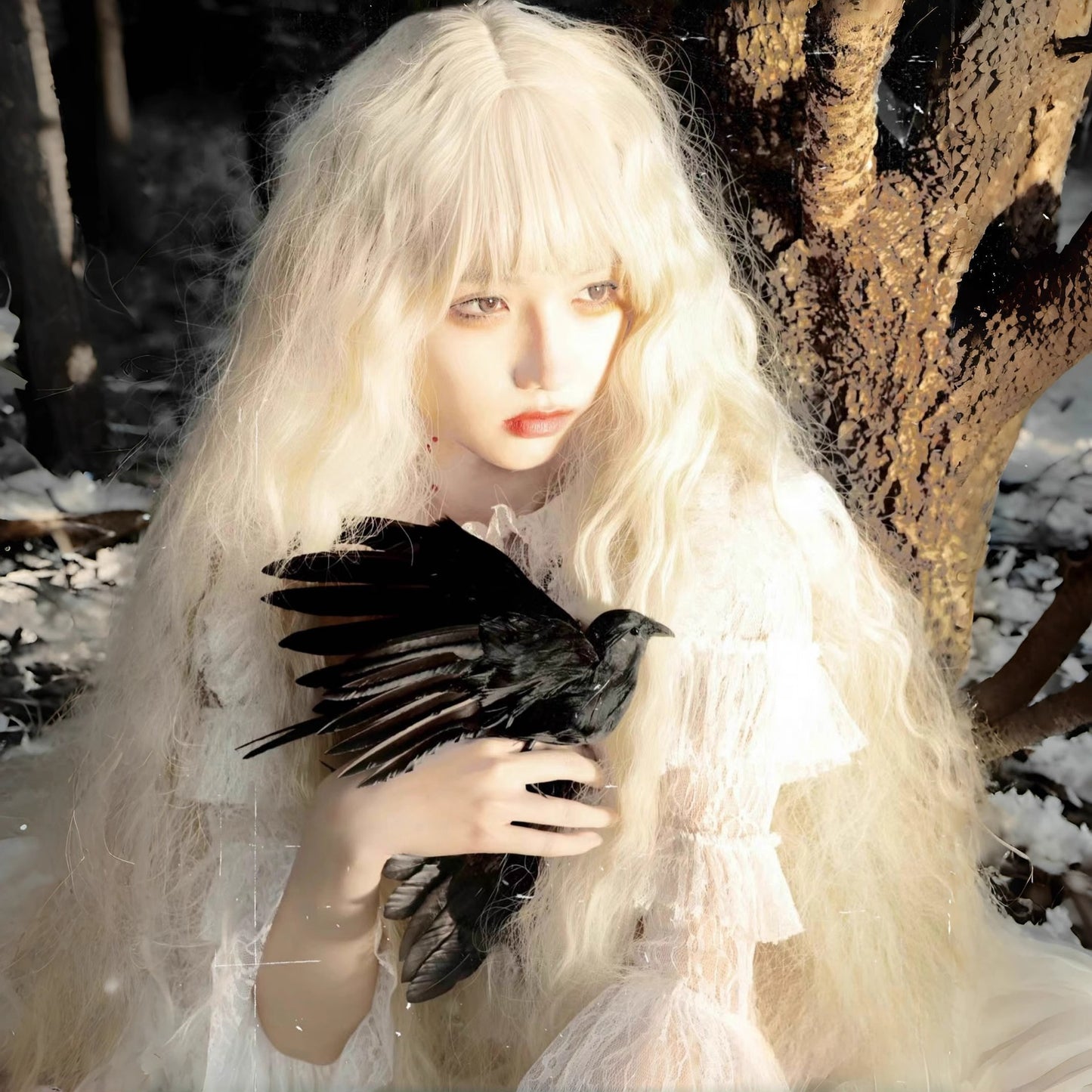 Super Curly Hair Light Golden Female Lolita Water Wig Long Curls