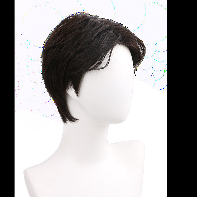 Men's Korean Style Handsome Bangs Fluffy Natural Realistic Invisible Seamless Human Men's Wig