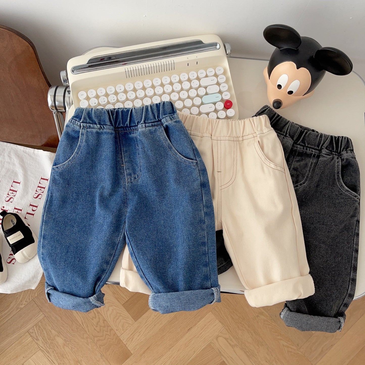 Children's Beautiful Jeans Fashionable Solid Color Soft Straight Children's Pants