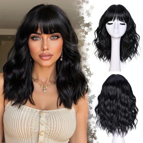 Female Short Wavy Natural Head Synthetic Daily Wig Bangs